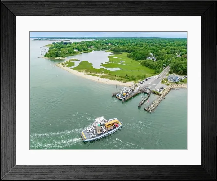 Framed Print : Aerial view of the Shelter Island South Ferry Framed Print : Aerial view of the Shelter Island South Ferry