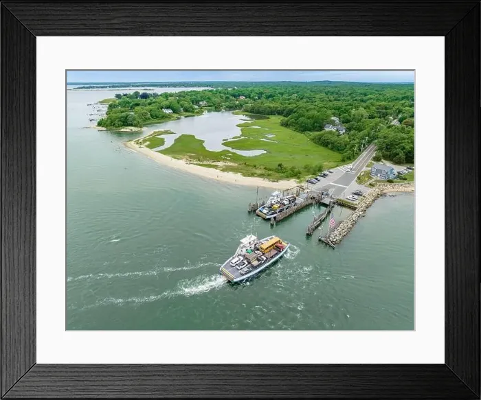 Framed Print : Aerial view of the Shelter Island South Ferry Framed Print : Aerial view of the Shelter Island South Ferry