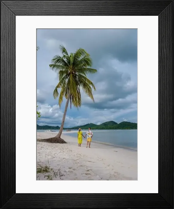 Framed Print : couple of men and women walking on the beach at the Island Koh Yao Yai Thailand, beach with white sand and palm trees Framed Print : couple of men and women walking on the beach at the Island Koh Yao Yai Thailand, beach with white sand and palm trees
