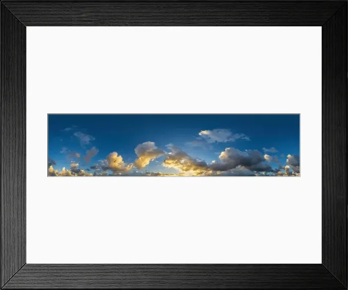 Framed Print : Dark blue sunset sky panorama with Cumulus clouds Framed Print : Dark blue sunset sky panorama with Cumulus clouds