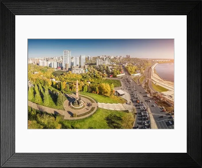 Framed Print : Aerial view of the Friendship Monument in the center of Ufa in Bashkiria Framed Print : Aerial view of the Friendship Monument in the center of Ufa in Bashkiria