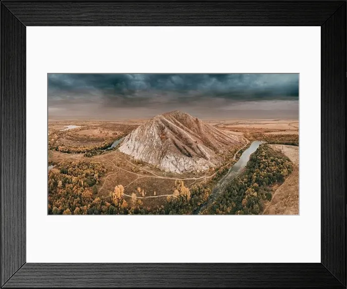 Framed Print : Aerial view of the popular attraction of Bashkortostan - Mount Shikhan Framed Print : Aerial view of the popular attraction of Bashkortostan - Mount Shikhan