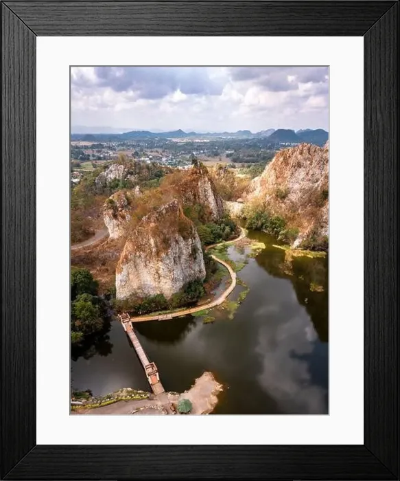 Framed Print : Aerial view of Khao Ngu Stone Park in Ratchaburi, Thailand Framed Print : Aerial view of Khao Ngu Stone Park in Ratchaburi, Thailand