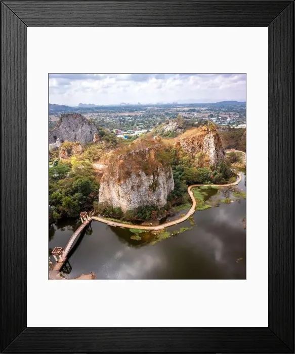 Framed Print : Aerial view of Khao Ngu Stone Park in Ratchaburi, Thailand Framed Print : Aerial view of Khao Ngu Stone Park in Ratchaburi, Thailand