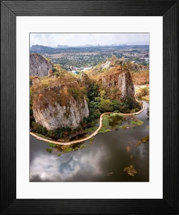 Framed Print : Aerial view of Khao Ngu Stone Park in Ratchaburi, Thailand Framed Print : Aerial view of Khao Ngu Stone Park in Ratchaburi, Thailand