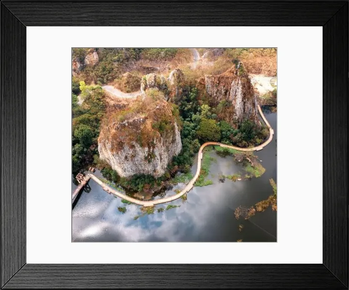 Framed Print : Aerial view of Khao Ngu Stone Park in Ratchaburi, Thailand Framed Print : Aerial view of Khao Ngu Stone Park in Ratchaburi, Thailand