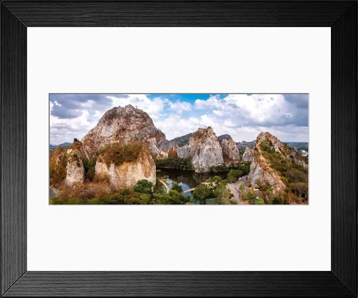 Framed Print : Aerial view of Khao Ngu Stone Park in Ratchaburi, Thailand Framed Print : Aerial view of Khao Ngu Stone Park in Ratchaburi, Thailand