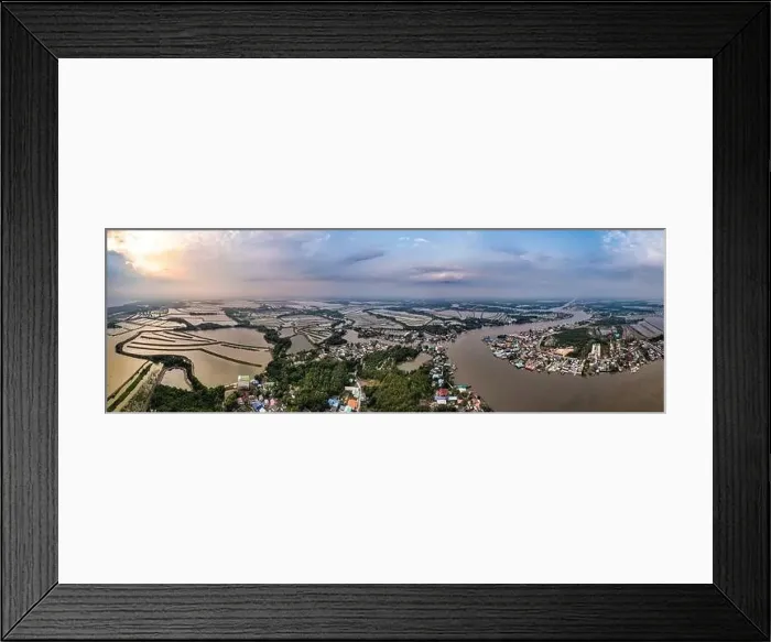 Framed Print : Aerial view of an estuary near Wat Pak Ao, Phetchaburi, Thailand