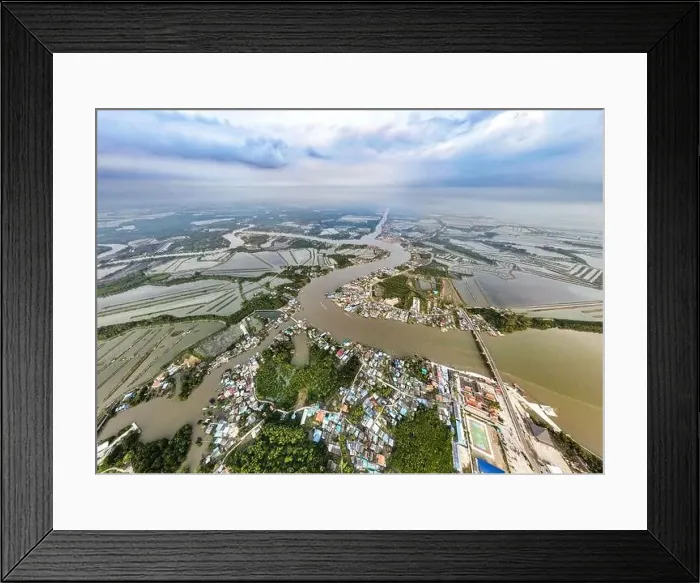 Framed Print : Aerial view of an estuary near Wat Pak Ao, Phetchaburi, Thailand
