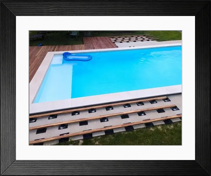Framed Print : Drone flight over beautiful green garden with pool and the wooden terrace of the pool is currently in progress Framed Print : Drone flight over beautiful green garden with pool and the wooden terrace of the pool is currently in progress