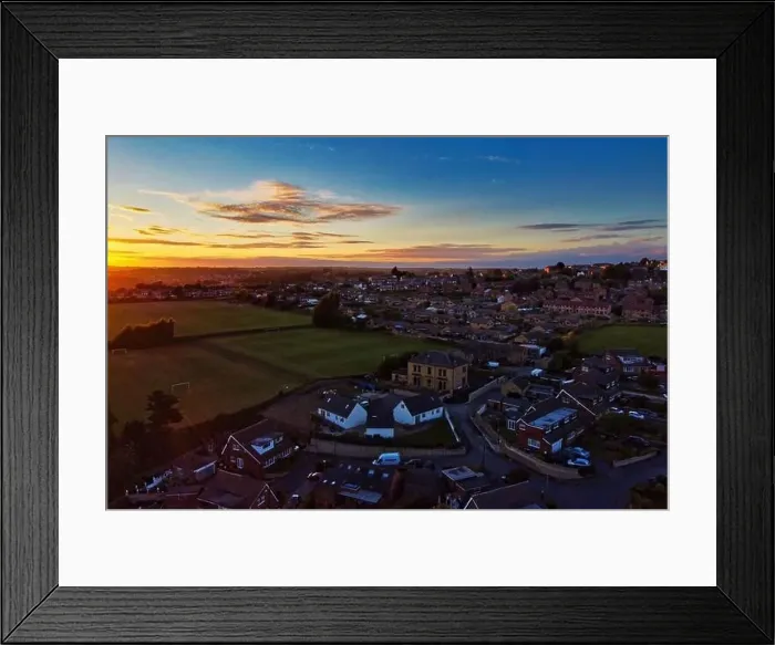 Framed Print : Urban Drone Arial Image of Housing typical of the UK. Sunset with red brick houses Framed Print : Urban Drone Arial Image of Housing typical of the UK. Sunset with red brick houses