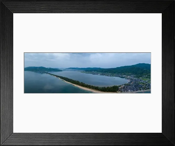 Framed Print : Panoramic aerial view of Amanohashidate sandbar in northern Kyoto Framed Print : Panoramic aerial view of Amanohashidate sandbar in northern Kyoto