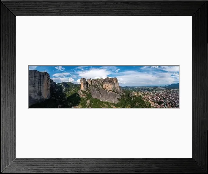 Framed Print : Greece Meteora landscape panoramic aerial view. Kalabaka village and famous rock formations. Europe travel destination Framed Print : Greece Meteora landscape panoramic aerial view. Kalabaka village and famous rock formations. Europe travel destination
