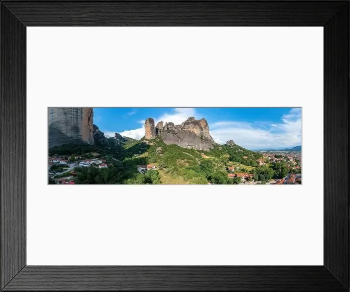 Framed Print : Greece Meteora landscape panoramic aerial view. Kalambaka village and famous rock formations. Europe travel destination Framed Print : Greece Meteora landscape panoramic aerial view. Kalambaka village and famous rock formations. Europe travel destination