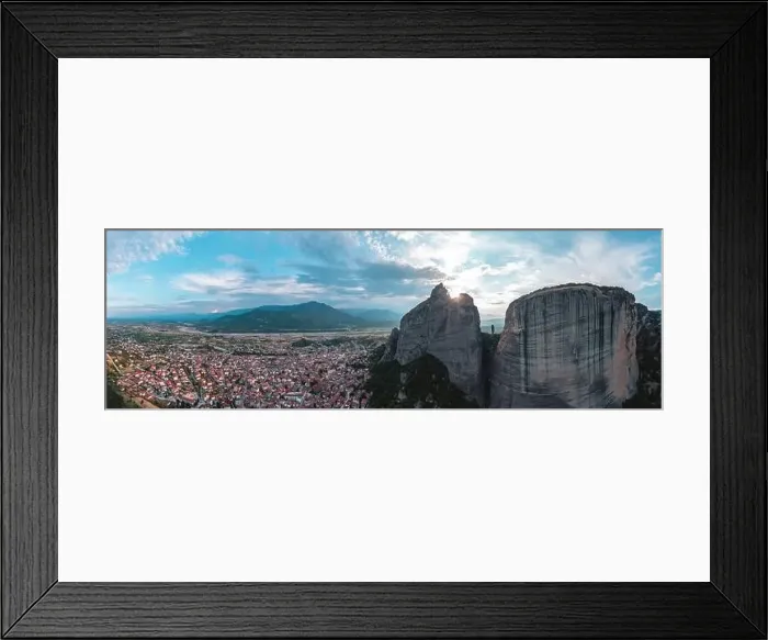 Framed Print : Sunrise and cloudy sky over Kalabaka town Framed Print : Sunrise and cloudy sky over Kalabaka town