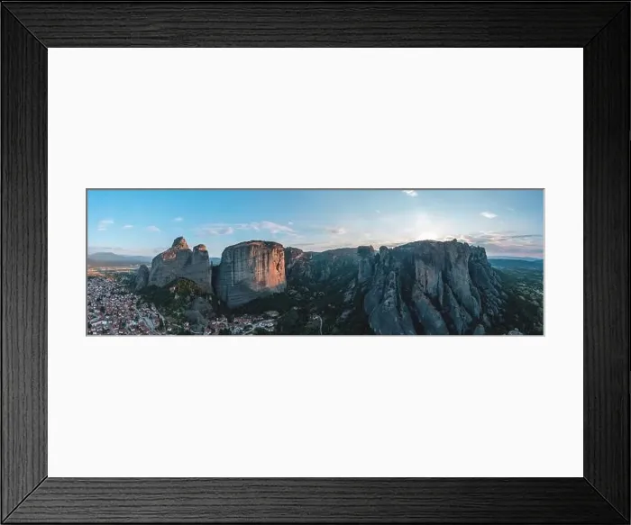 Framed Print : Greece Meteora landscape panoramic aerial view. Kalabaka village and famous rock formations. Europe travel destination Framed Print : Greece Meteora landscape panoramic aerial view. Kalabaka village and famous rock formations. Europe travel destination