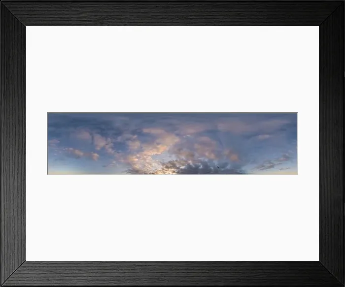 Framed Print : Dark blue sunset sky panorama with pink Cumulus clouds Framed Print : Dark blue sunset sky panorama with pink Cumulus clouds