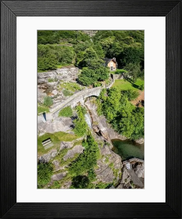 Framed Print : Aerial view of the church and waterfall of Santa Petronilla located in Biasca town Framed Print : Aerial view of the church and waterfall of Santa Petronilla located in Biasca town