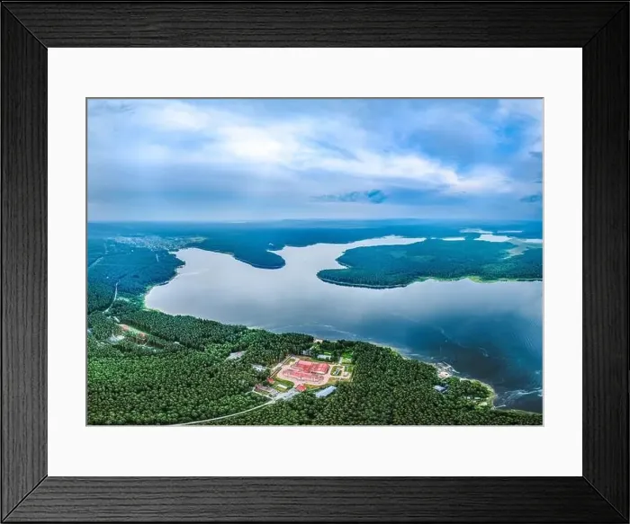 Framed Print : Big lake with green shores in bright sun light Framed Print : Big lake with green shores in bright sun light