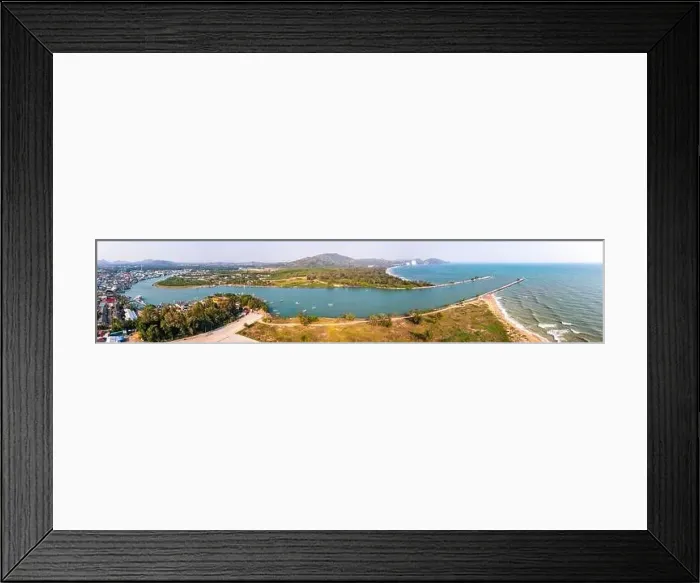 Framed Print : Aerial view of Pak Nam Pranburi Estuary in Prachuap Khiri Khan, Thailand Framed Print : Aerial view of Pak Nam Pranburi Estuary in Prachuap Khiri Khan, Thailand