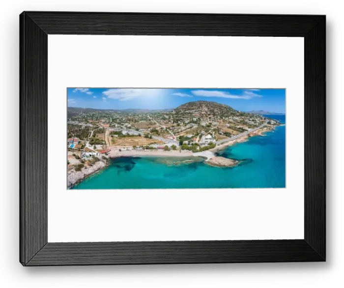 Framed Print : Panoramic view of the beach and coast of Agia Marina Framed Print : Panoramic view of the beach and coast of Agia Marina