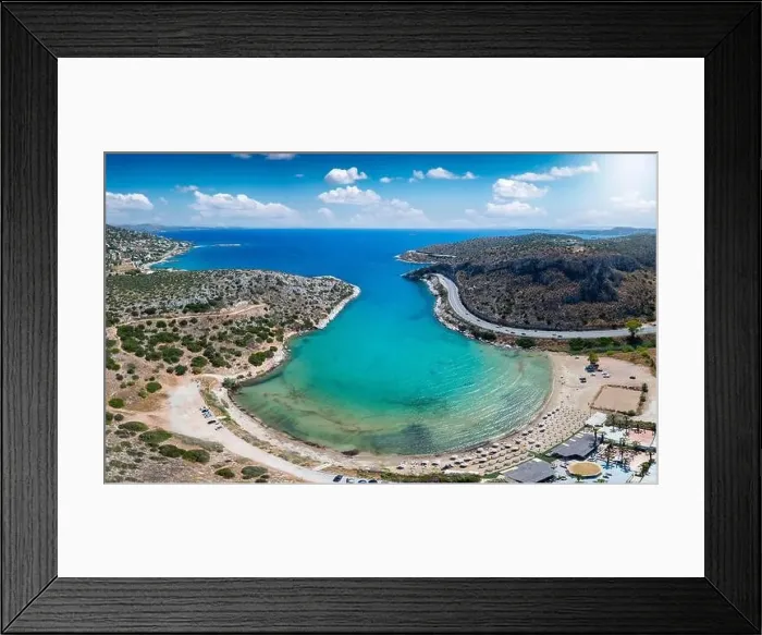 Framed Print : Panoramic view of Lomvarda Beach, south Athens coast Framed Print : Panoramic view of Lomvarda Beach, south Athens coast