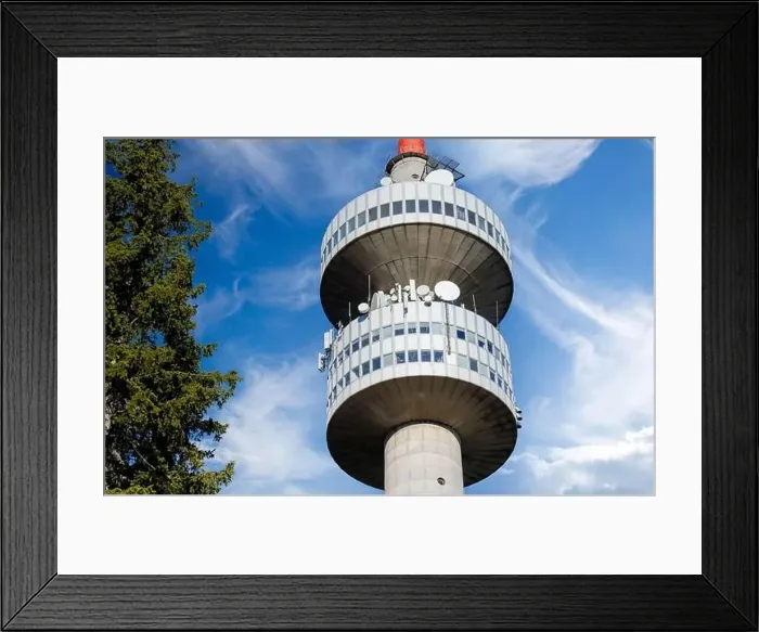 Framed Print : The high tourist observation tower Snezhana on the mountain peak of Snezhana covered with evergreen spruce dense Framed Print : The high tourist observation tower Snezhana on the mountain peak of Snezhana covered with evergreen spruce dense