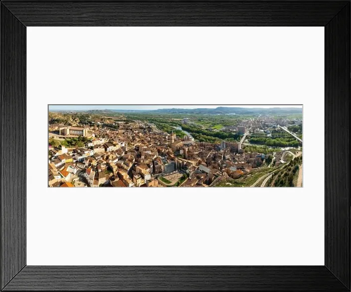 Framed Print : Panoramic aerial view of Spanish town of Fraga on Cinca river Framed Print : Panoramic aerial view of Spanish town of Fraga on Cinca river