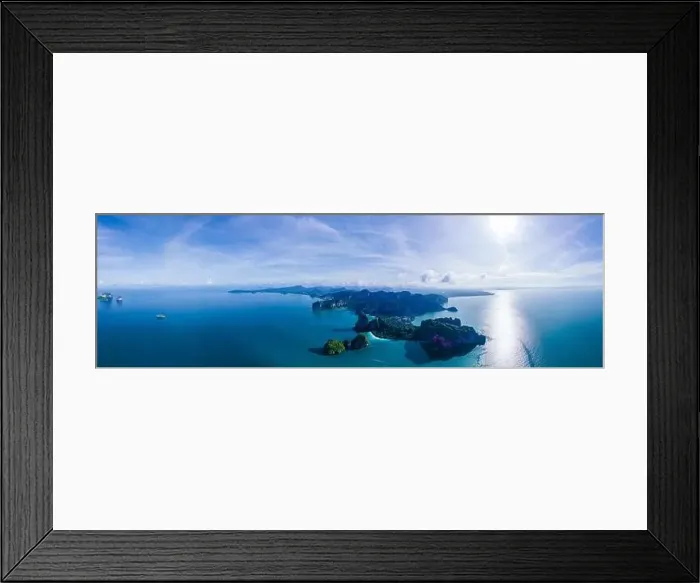 Framed Print : Aerial drone view of Railay beach Krabi Thailand. Railay beach with limestone rocks from the sky