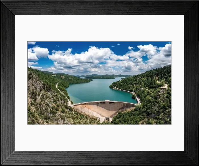 Framed Print : Plastiras Lake dam, Greece. Concrete infrastructure construction for the artificial lake in Karditsa Framed Print : Plastiras Lake dam, Greece. Concrete infrastructure construction for the artificial lake in Karditsa