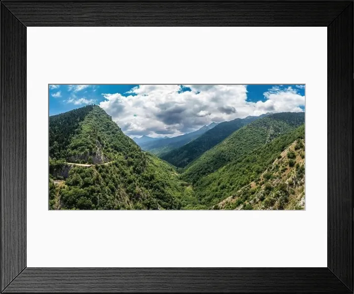 Framed Print : Fir forest at Agrafa mountain Greece. Mountain peaks, trees and cloudy blue sky, summer day in Karditsa, Thessaly Framed Print : Fir forest at Agrafa mountain Greece. Mountain peaks, trees and cloudy blue sky, summer day in Karditsa, Thessaly