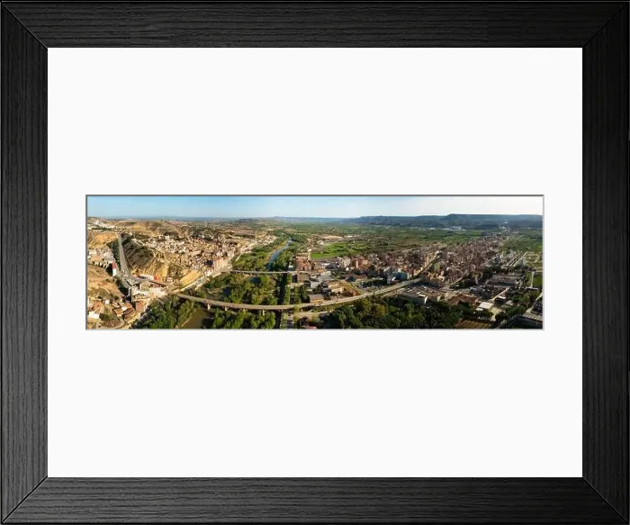 Framed Print : Panoramic aerial view of Spanish town of Fraga on Cinca river