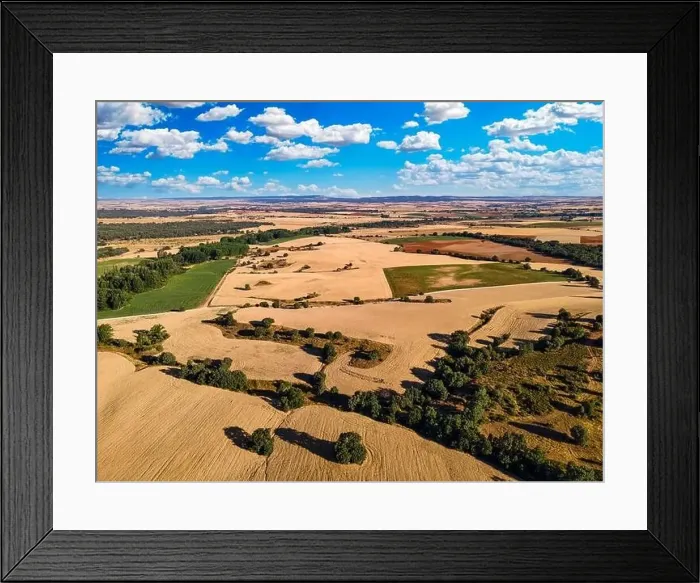 Framed Print : Country landscape of agriculture fields on sunny day with clouds. Segovia Framed Print : Country landscape of agriculture fields on sunny day with clouds. Segovia
