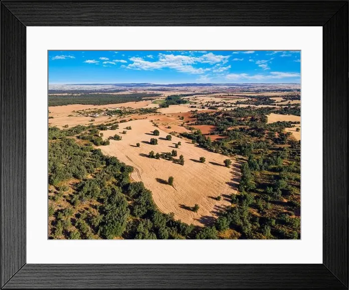 Framed Print : Country landscape of agriculture fields on sunny day with clouds. Segovia Framed Print : Country landscape of agriculture fields on sunny day with clouds. Segovia
