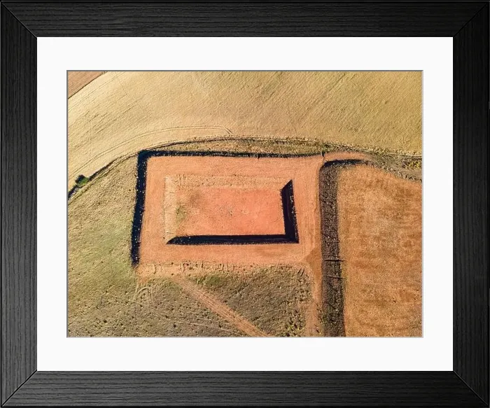 Framed Print : Aerial view of construction in the field of water reserve for irrigation Framed Print : Aerial view of construction in the field of water reserve for irrigation
