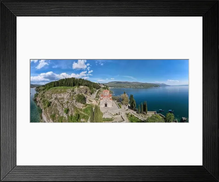 Framed Print : Drone view at the Church of Saint John on the Lake Ohrid on Macedonia Framed Print : Drone view at the Church of Saint John on the Lake Ohrid on Macedonia