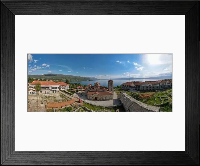 Framed Print : Drone view at Saint Clement monastery of Ohrid on Macedonia