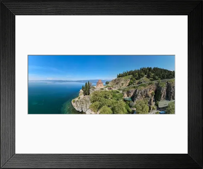 Framed Print : Drone view at the Church of Saint John on the Lake Ohrid on Macedonia Framed Print : Drone view at the Church of Saint John on the Lake Ohrid on Macedonia