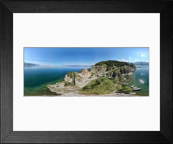 Framed Print : Drone view at the Church of Saint John on the Lake Ohrid on Macedonia Framed Print : Drone view at the Church of Saint John on the Lake Ohrid on Macedonia