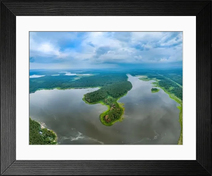 Framed Print : Big lake with green shores in bright sun light Framed Print : Big lake with green shores in bright sun light