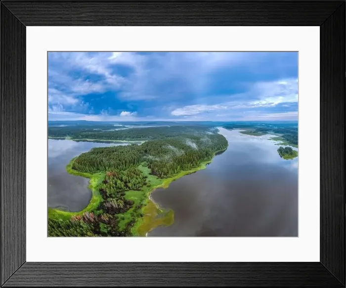 Framed Print : Big lake with green shores in bright sun light Framed Print : Big lake with green shores in bright sun light