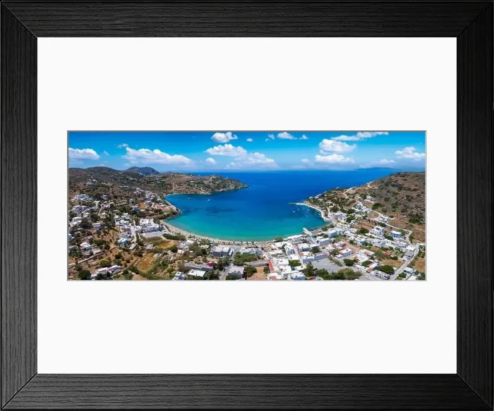Framed Print : Panoramic aerial view of the bay and beach at Kini, Siros island Framed Print : Panoramic aerial view of the bay and beach at Kini, Siros island