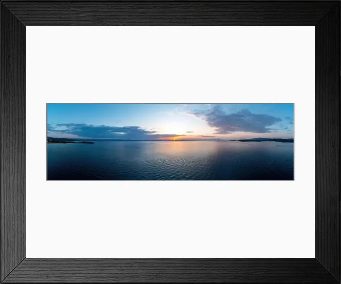 Framed Print : Sunrise over calm ocean aerial panoramic view Framed Print : Sunrise over calm ocean aerial panoramic view