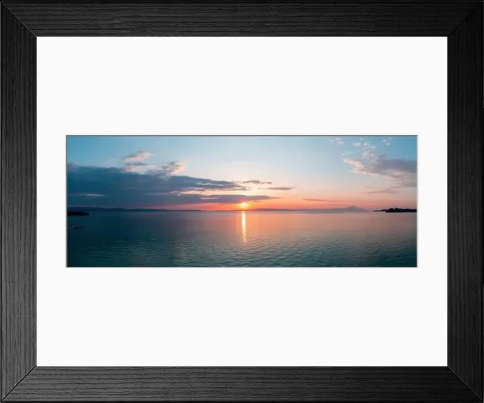 Framed Print : Sunset over calm ocean panoramic view Framed Print : Sunset over calm ocean panoramic view