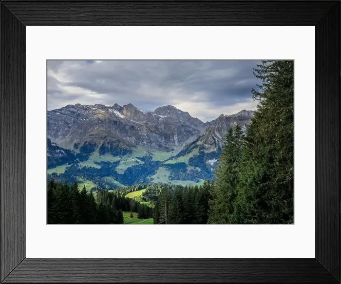 Framed Print : Hiking near Engelberg with a view of the Swiss Alps, summer Framed Print : Hiking near Engelberg with a view of the Swiss Alps, summer