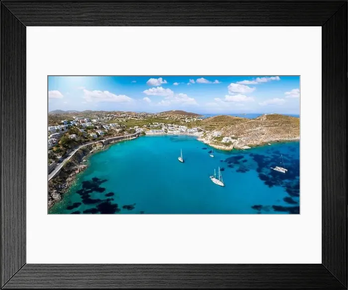 Framed Print : Panoramic aerial view of the popular beach at Vari, Syros island Framed Print : Panoramic aerial view of the popular beach at Vari, Syros island