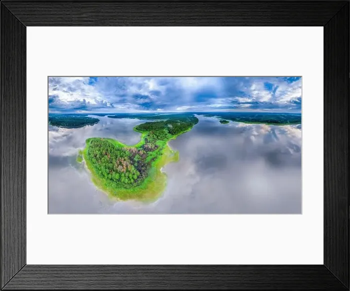 Framed Print : Big lake with green shores in bright sun light Framed Print : Big lake with green shores in bright sun light