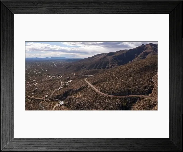 Framed Print : Catalina Highway going up Mt. Lemmon, aerial Framed Print : Catalina Highway going up Mt. Lemmon, aerial