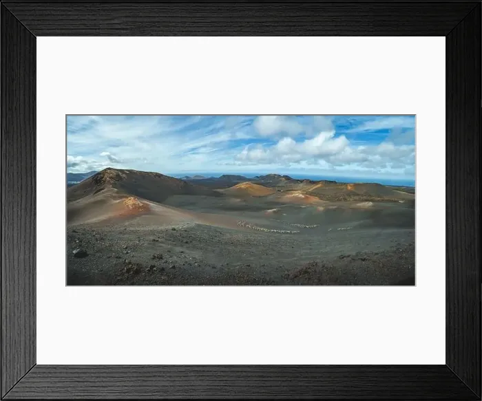 Framed Print : black volcanic scenery in national park timanfaya on lanzarote Framed Print : black volcanic scenery in national park timanfaya on lanzarote