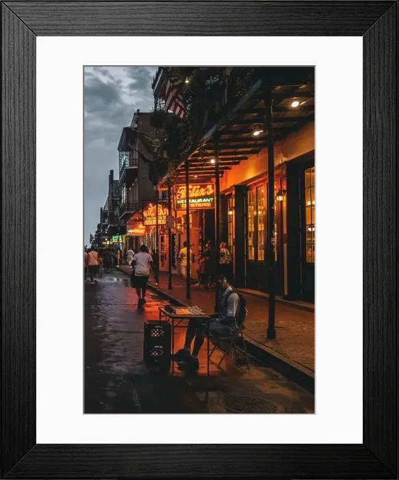 Framed Print : Bourboun Street of New Orleans (Louisiana) at night, showing the reflections of neon lights on the road Framed Print : Bourboun Street of New Orleans (Louisiana) at night, showing the reflections of neon lights on the road